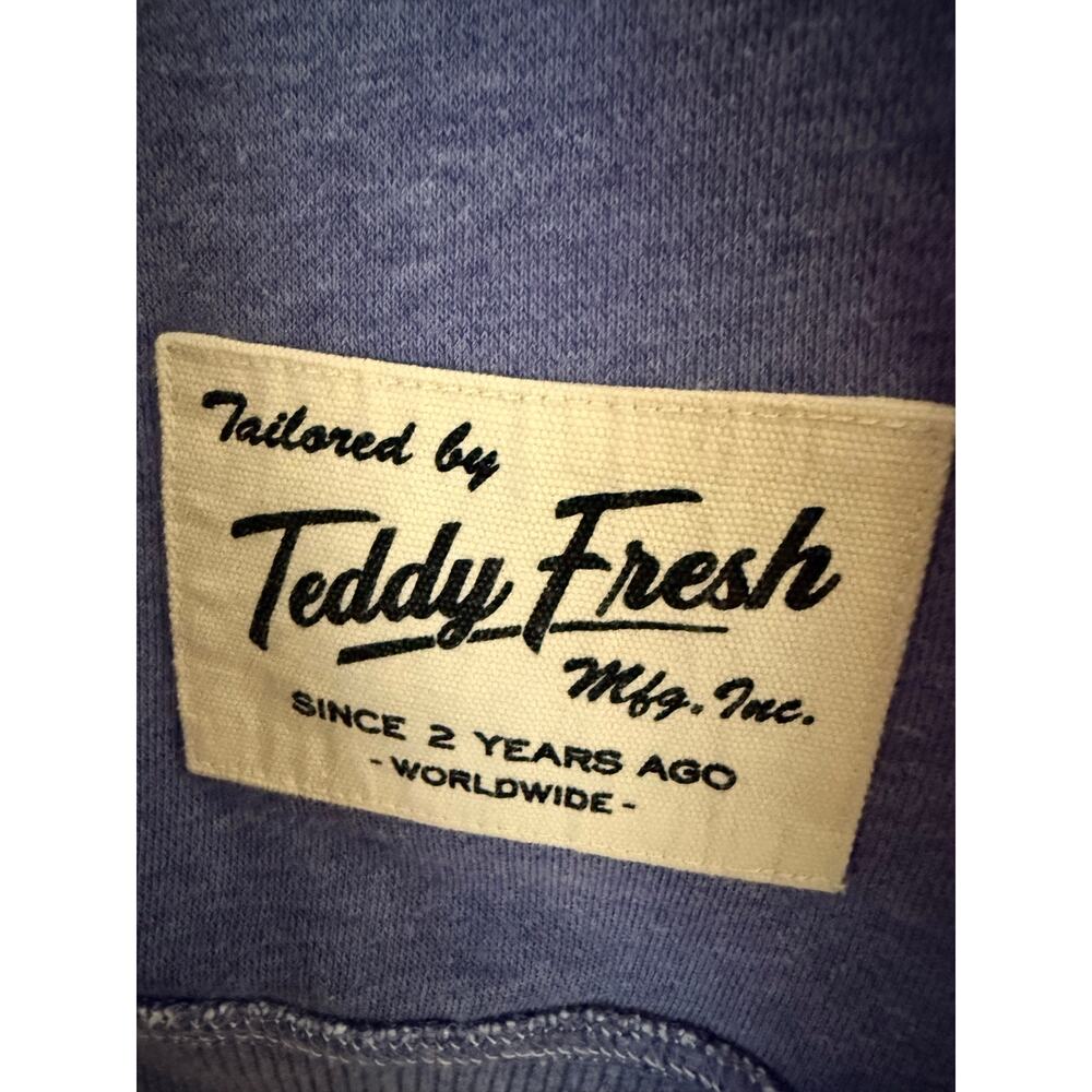Teddy Fresh Reversible Bear Sweatshirt Blue Gray Unisex L Crewneck Hi Bye Mom - Picture 3 of 10